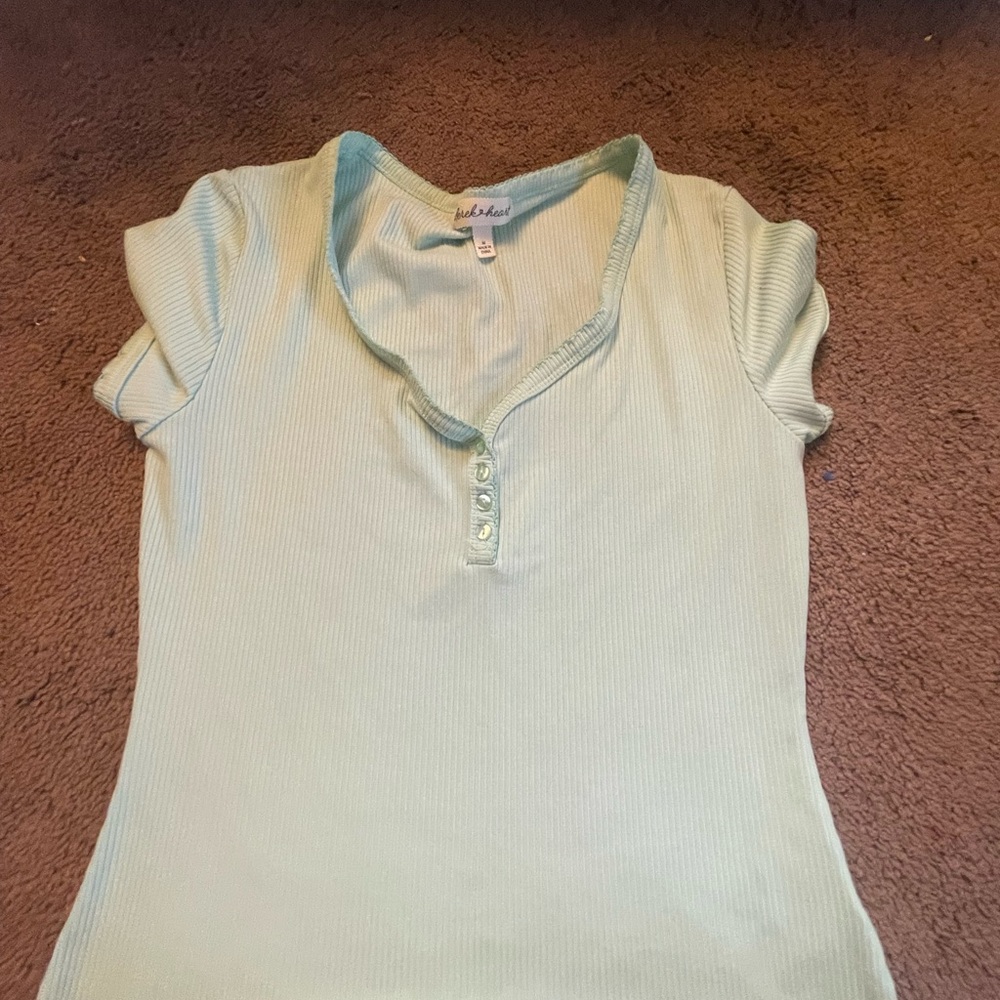 Light Green Ribbed Button Top